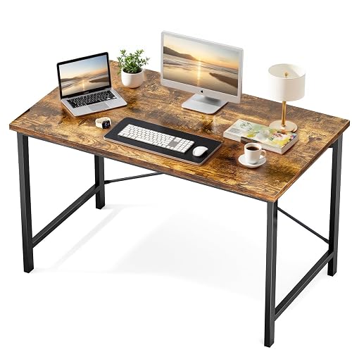Sweetcrispy 47-Inch Computer Desk for Bedroom, Brown | Gaming Writing Work and Study Desk for Home Office, Sturdy Metal Frame and Compact Modern Design with X-Shaped