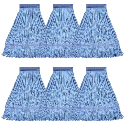 Matthew Cleaning Heavy Duty Mop Head Commercial Replacement for General and Floor Cleaning , Wet Industrial Blue Cotton Looped End String Head Refill (Pack of 6) Blue