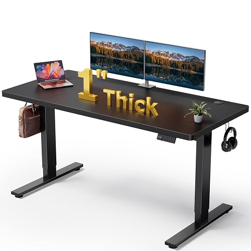 SIAGO Black 60x28 in Standing Desk, 1 Inch Thick Tabletop, Double Frame | Electric, Holds 220lbs, Sit Stand, 3 Memory Height Adjustment, Extra Deep Table Top, Black Frame