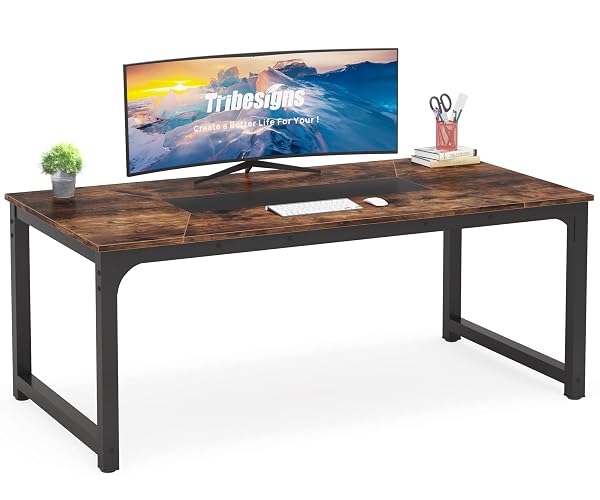 Tribesigns Modern Computer Desk, 70.8 x 35.4 inch Large Executive Office Desk Computer Table Study Writing Desk Workstation for Home Office,Rustic/Black