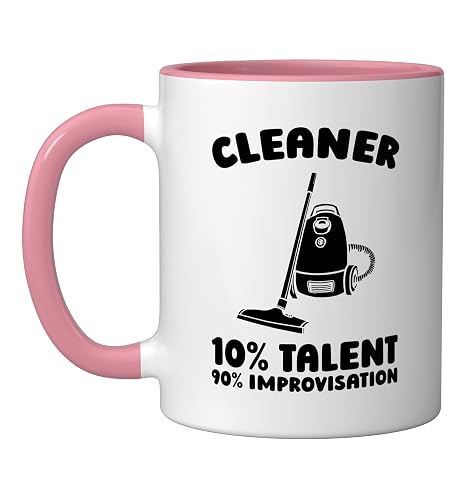Cleaner Janitorial - Housekeeping Sanitation Cleaner Ceramic Mug, Pink/White