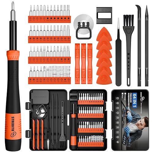 STREBITO Micro Screwdriver Set 64 in 1 Magnetic Screwdriver Set with Torx | Triwing, Pentalobe, Gamebit, Electronic Repair Tool Kit for Computer, PC, Laptop, Phone, PS5, XBOX, Switch, Watch, Eyeglasses