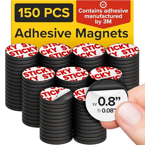 Sticky Flexible Adhesive Magnets for Crafts, 0.8"x0.08" (20x2mm), 150 pcs | Flexible Sticky Magnetic Dots for Office & School Supplies, Whiteboard, Crafts, Fridge, School Projects & Classroom Decor