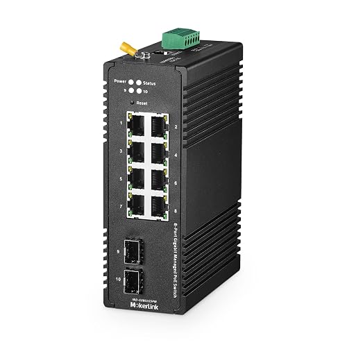 MokerLink 8 Port Gigabit PoE Industrial DIN-Rail Ethernet Switch Managed, 2 SFP Ports, IEEE802.af/at 96W PoE+ Power, Web L2+ Managed IP40 Network Switch (-40 to 185°F), with Power Supply