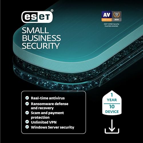 ESET Small Business Security | 2025 Edition | 10 Devices | 1 Year | Small Business Software | Server Protection | VPN | Ransomeware | Privacy | IOT Protection | Digital Download [PC/Mac/Android]