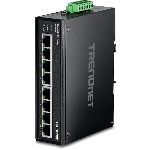 TRENDnet 8-Port Industrial Gigabit PoE+ DIN-Rail Switch, TI-PG80 | 200W PoE Power Budget, 16Gbps Switching Capacity, NDAA & TAA Compliant, Ethernet Splitter, Lifetime Protection