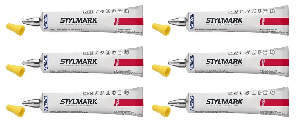 MARKAL 96641 DURA-BALL Yellow Liquid Paint Marker, 6-Pack – Steel Ball Tip Industrial Paint Marker for Metal, Wood, Plastic & Glass