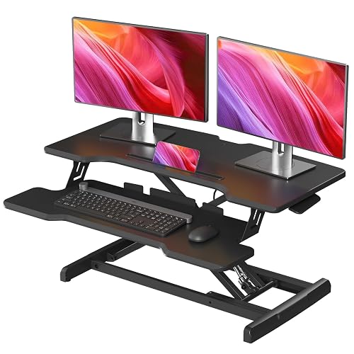 JYLH JOYSEEKER 32" Standing Desk Converter, Quick Sit to Stand Desk Riser | Height Adjustable Stand up Desk with Keyboard Tray for Dual Monitor, Copmputer Workstation for Home Office, Black