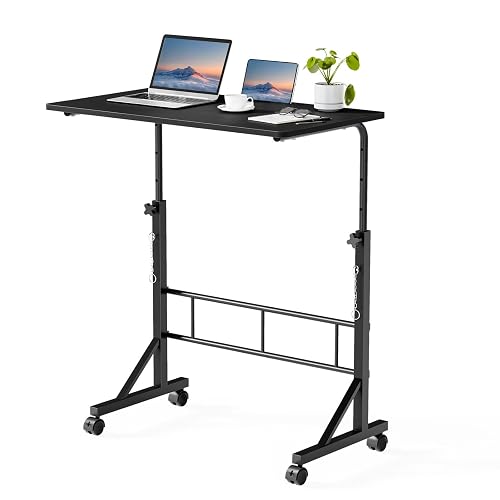 DUMOS 31.5" Walking Pad Desk, Laptop Desk, Home Office | Lockable Wheels, Adjustable Height, Portable Rolling Design, Treadmill Use, Stand Up Style, Black