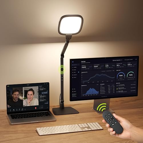LED Desk Lights for Home Office, 18W Bright Soft Video Conference Lighting | 50+ Light Modes, Eye-Care, Glare-Free, Memory & Timer Func, Upgrade Computer Light for Reading, Zoom, Streaming, Study, Craft