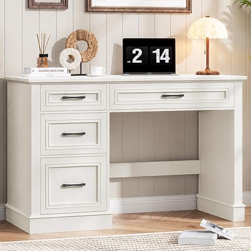 Vabches Farmhouse 47" Executive Desk with 3 Drawers, Cream White. | Workstation Computer Desk with Adjustable File Drawer for Home Office, Study.