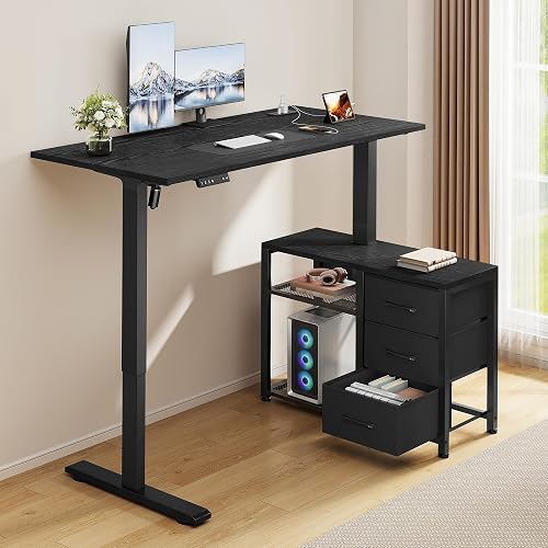 Homiflex 47 Inch L Shaped Desk with 3 Drawers Electric Standing Desks Black | with Storage Computer Table Adjustable Height with Power Outlets 4 Memory Presets for Home Office, Black
