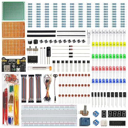 WayinTop Electronics Component Fun Kit w/E-Book, Upgraded Electronic Starter Kit with Breadboard, Jumper Wires, PCB Soldering Kit, LEDs & Resistor Kit for Arduino, Raspberry Pi, ESP32, ESP8266