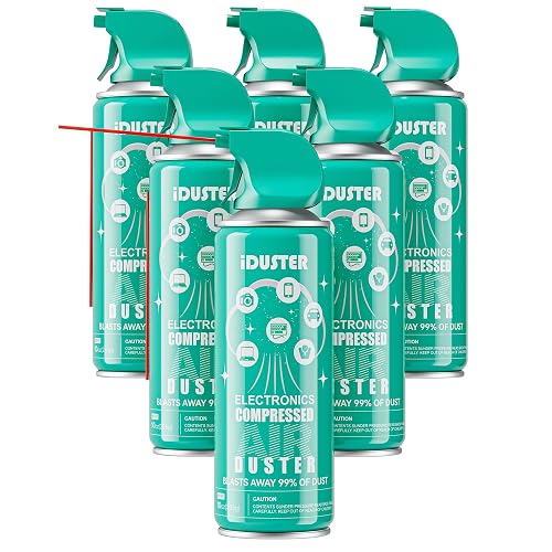 iDuster Compressed Air Duster for Electronics - Disposable Cleaning Duster Compressed Air Can for Computer and Keyboard, 6 Packs