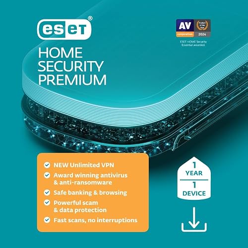 ESET Home Security Premium | Antivirus | 2025 Edition | 1 Device | 1 Year| Unlimited VPN | Privacy Protection | Ransomware | Anti-Theft | Digital Download [PC/Mac/Android]