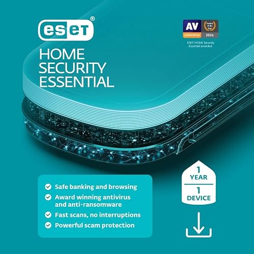 ESET Home Security Essential | Antivirus | 2025 Edition | 1 Device | 1 Year | Safe Banking | Privacy Protection | IOT Protection | Ransomware | Digital Download [PC/Mac/Android]