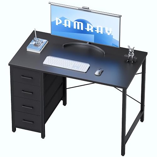 Pamray 32 Inch Computer Desk with 4 Drawers Small Office Desk for Home Bedroom Study Writing Simple Modern Computer Table Black