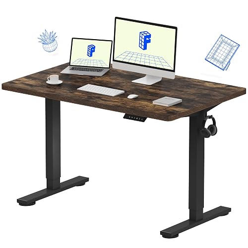 FLEXISPOT EN1 One-Piece Standing Desk, Electric Adjustable with 4 Memory Presets, 176 LBS Capacity, Stable & Quiet, Seamless Desktop for Home Office & Dual Monitors, 48"x30" Rustic Brown
