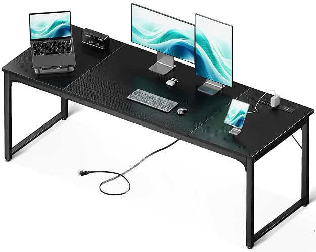 Coleshome 71 Inch Computer Desk with USB Ports, Large Office Desk, Long Study Student Writing Desk, Black | Extra-long workspace • Fits dual monitors • Stable steel frame • Spacious legroom • Home office & gaming