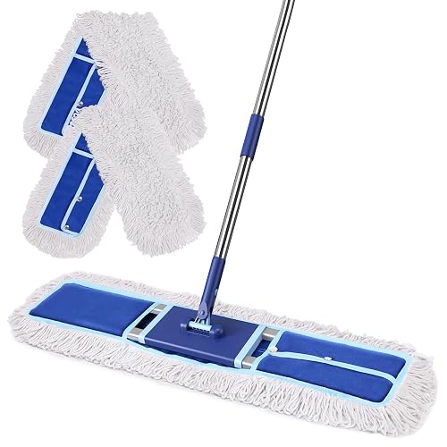 EHADOO 36" Commercial Dust Mop: Dust Broom for Hardwood Floors Cleaning | 2 Pcs Cotton Mop Pads, 59" Long Handle, Heavy Duty Frame, Industrial Professional Cleaning Supplies, Blue