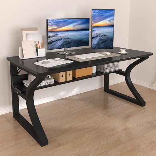 Ksortir Computer Desk, 55 X 23.6'' Home Office Desks Writing Table | Home Office Desks w/Storage Shelves, U Shaped Metal Frame, Cable Management, Deeper Thicker Desktop Table