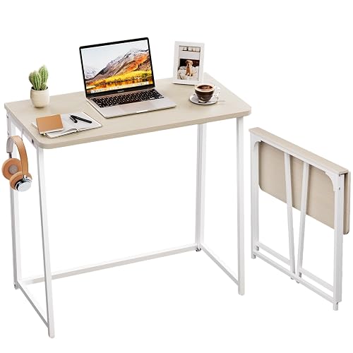 WOHOMO Folding Desk, 31.5" Foldable Computer Table for Small Spaces, Oak | Easy Assembly and Fold, Sturdy Home office desks for Study Bedroom Dorm Space Saving Writing Work Apartment
