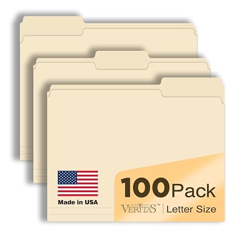 Manilla Folders 8.5 x 11 File Folders Letter Size Manila Folder with 1/3 Cut Tab 100 Pack Paper Folders for Office, School, Home, Business Filing Supplies Made in USA