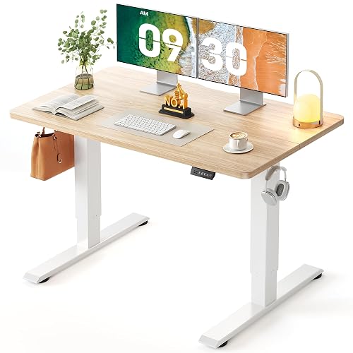 CubiCubi Electric Height Adjustable Standing Desk 48x24 Inch, Light Walnut | Smooth Height Adjustment, 3 Memory Presets, One-Touch Height Control, Stable Steel Frame, 176 lbs Capacity, Easy Assembly