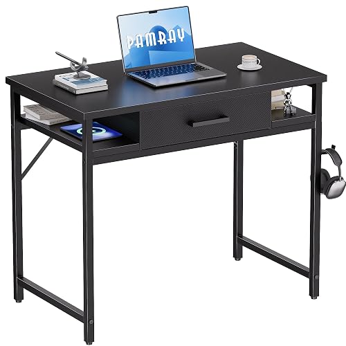 Pamray 32 Inch Small Computer Desk with Drawers for Bedroom Small Spaces | Compact, Sturdy, Easy Assembly, Mini, Suitable for Dorm and Apartment, Study and Writing