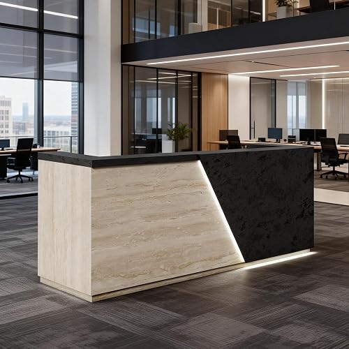 78.7 IN Reception Desk with Counter for 2 Person with Dual Keyboard Trays & Cable Grommets, Large Modern Front Desk ,Privacy Counter Design, LED Light Strip, Drawer & Cabinet, for Office Lobby (Left)