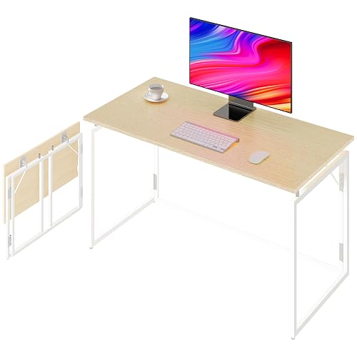 alawooder 31.5" Folding Desk: No Assembly, Wood Top for Small Spaces | Home office desk, holds 150 lbs, folds flat to 2.3 in, splash-proof wood top, sturdy metal frame