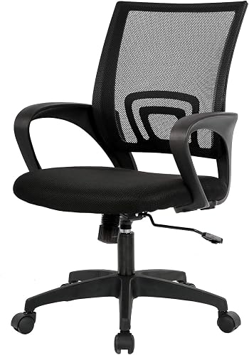 BestOffice Ergonomic Office Chair | Mid-Back Swivel Desk Chair | Dark Black | with Lumbar Support, Adjustable Height & Breathable Backrest | Sponge Seat & Rolling Wheels | for Home, Office | Pack of 1
