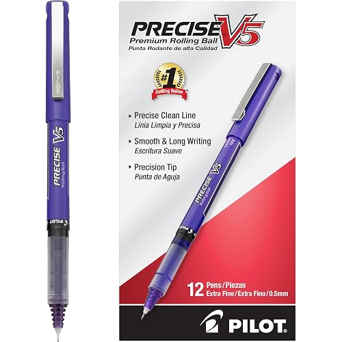 PILOT Precise V5, Extra Fine Point 0.5 mm Purple Pens, Purple, Pack of 12