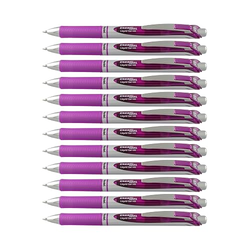 Pentel EnerGel RTX Retractable Liquid Gel Pen, (0.7mm), Medium Line, Metal Tip, Violet Ink, Box of 12 (BL77-V)