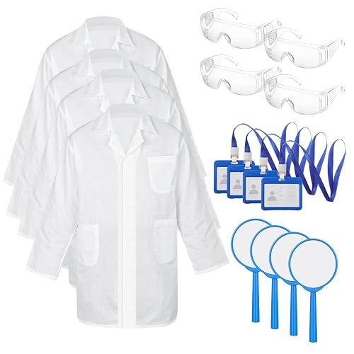 Tarpop Lab Coat Costume Kit for Kids Doctor Coat Glasses ID Card for Projects Scientist Costume Halloween Christmas Cosplay