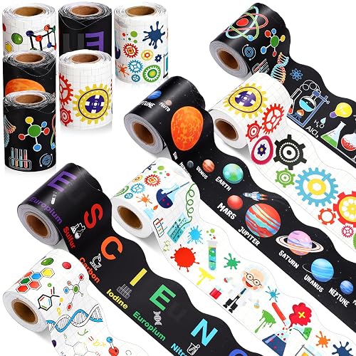 Tenceur 160ft 6 Rolls Science Bulletin Board Borders Decoration | Back to School Bulletin Board Decoration, Gears Planet Scalloped Border Trim, Science Lab Classroom Decor for Chalkboard Wall