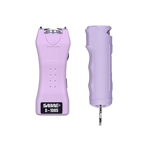 SABRE Pepper Spray & 2‑in‑1 Stun Gun with Flashlight Self Defense Kit – Fast Flip Top 10‑Second Safety Spray with Finger Grip & Keychain – Rechargeable Stun Gun, 1.60 µC Charge, 120‑Lumen LED Light