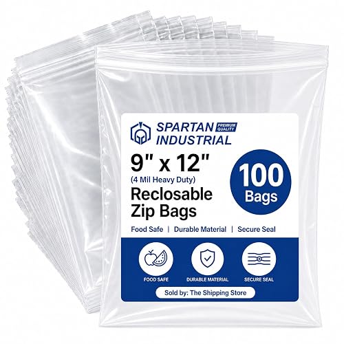 9” X 12” (100 Count) 4 Mil Thick Clear Reclosable Zip Plastic Poly Bags | with Resealable Lock Seal Zipper - Heavy Duty and Durable - Spartan Industrial