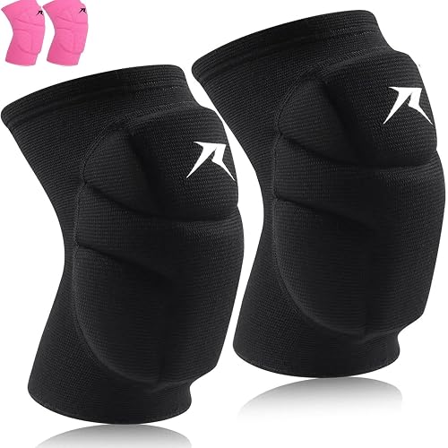 Racbeuk Volleyball Knee Pads,Knee Compression Sleeve Support for Men Women with High Protection Pads,Professional Grade Knee Pads (black, Medium & Large)