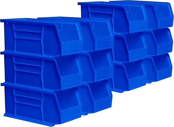 Akro-Mils 30230 AkroBins Plastic Storage Bins, Space-Saving Stackable Bins for Garage, Pantry, Craft Organization, 10.5 "L x 5.5 "W x 5"H, Blue, 12-Pack | Space-Saving Stackable Bins for Garage, Pantry, Craft Organization