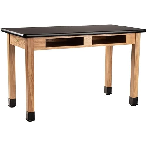 NPS 30x60" Solid Ash Wood Science Lab Table with Book Compartments in Black