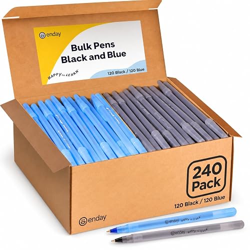 Enday Ballpoint Pens Bulk Blue and Black Pens (240 Pack) 120 Black & 120 Blue - Medium Point (1.0mm) Flexible Round Barrel For Writing Comfort, Pens Bulk for School, Home and Office.