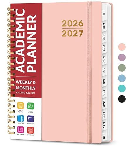 Taja Planner 2026-2027, Jul 2026-Jun 2027 Monthly & Weekly Calendar Book | 6.3" x 8.5", Hardcover Academic Calendar with Tabs, Teacher Student Agenda Book for School Office Supplies - Pink