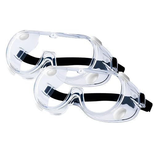 Honmein 2-Pack Safety Goggles, Anti-Fog Lab Goggles for Men and Women | Over Glasses Safety Glasses for Chemistry Lab, Mowing, Woodworking, Painting, Construction, Industrial Use