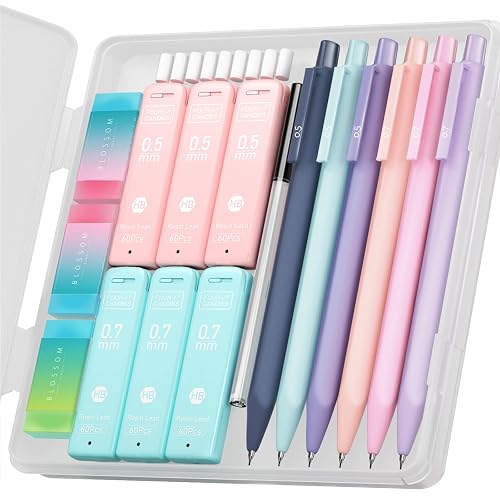 Four Candies Cute Mechanical Pencil Set, 6-Pack 0.5/0.7mm | 360 Lead Refills, 3 Erasers, 9 Eraser Refills, Storage Case, Back to School Supplies for Girls, Pastel Aesthetic Stationery