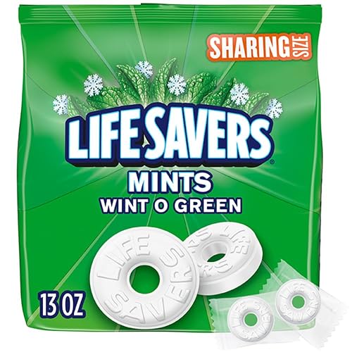 LIFE SAVERS Wint O Green Hard Mints, Individually Wrapped, Sharing, 13 oz | Cool wintergreen hard mints, great for sharing at the desk, commutes, travel and candy bowls, road trip, breath refreshment