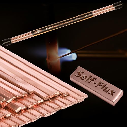 1 lb Value Pack BLUEFIRE JCuPB Self Fluxing Phosphor Copper Brazing Alloy Welding Rods No Need for Flux 0.050" x 1/8" x 19.25" Industry BCuP-2 Professional Grade Propane Gas Soldering Torch Supply
