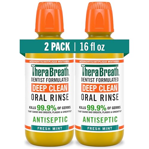 TheraBreath Deep Clean Mouthwash, Fresh Mint Flavor, 16 fl oz, 2-Pack | Antiseptic Benefits, Dentist Formulated, Alcohol Free