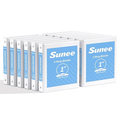 SUNEE 3 Ring Binders 1 Inch 12 Pack, Clear View Binders Bulk Three Ring PVC-Free (Fit 8.5x11 Inches) for School or Office Business Supplies, White