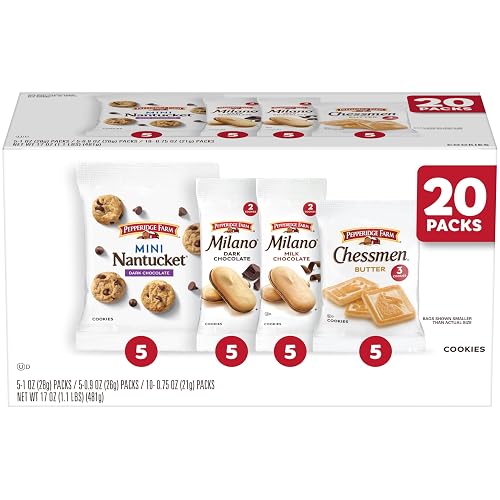 Pepperidge Farm Cookies Variety Pack, Snack Packs, 20 Pk | Assorted Chocolate Chip, Chocolate Sandwich and Butter Cookies in Convenient Individual Packs for a treat On the Go